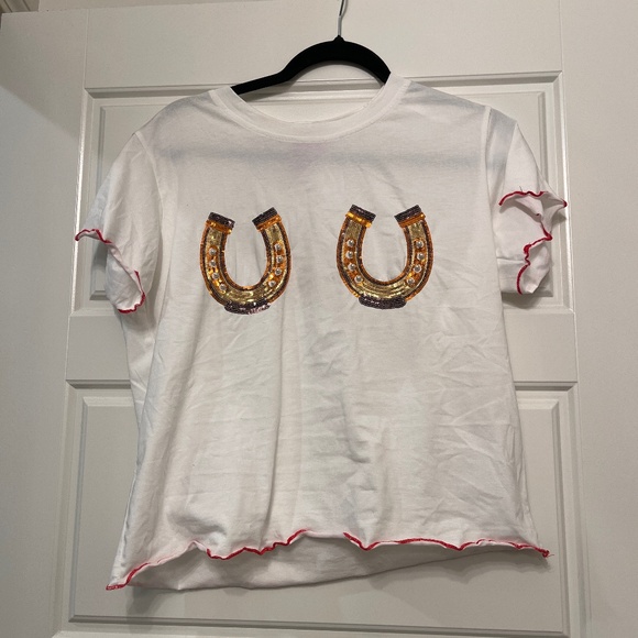 Queen of Sparkles Horse Shoes Frill Tee - Picture 1 of 2